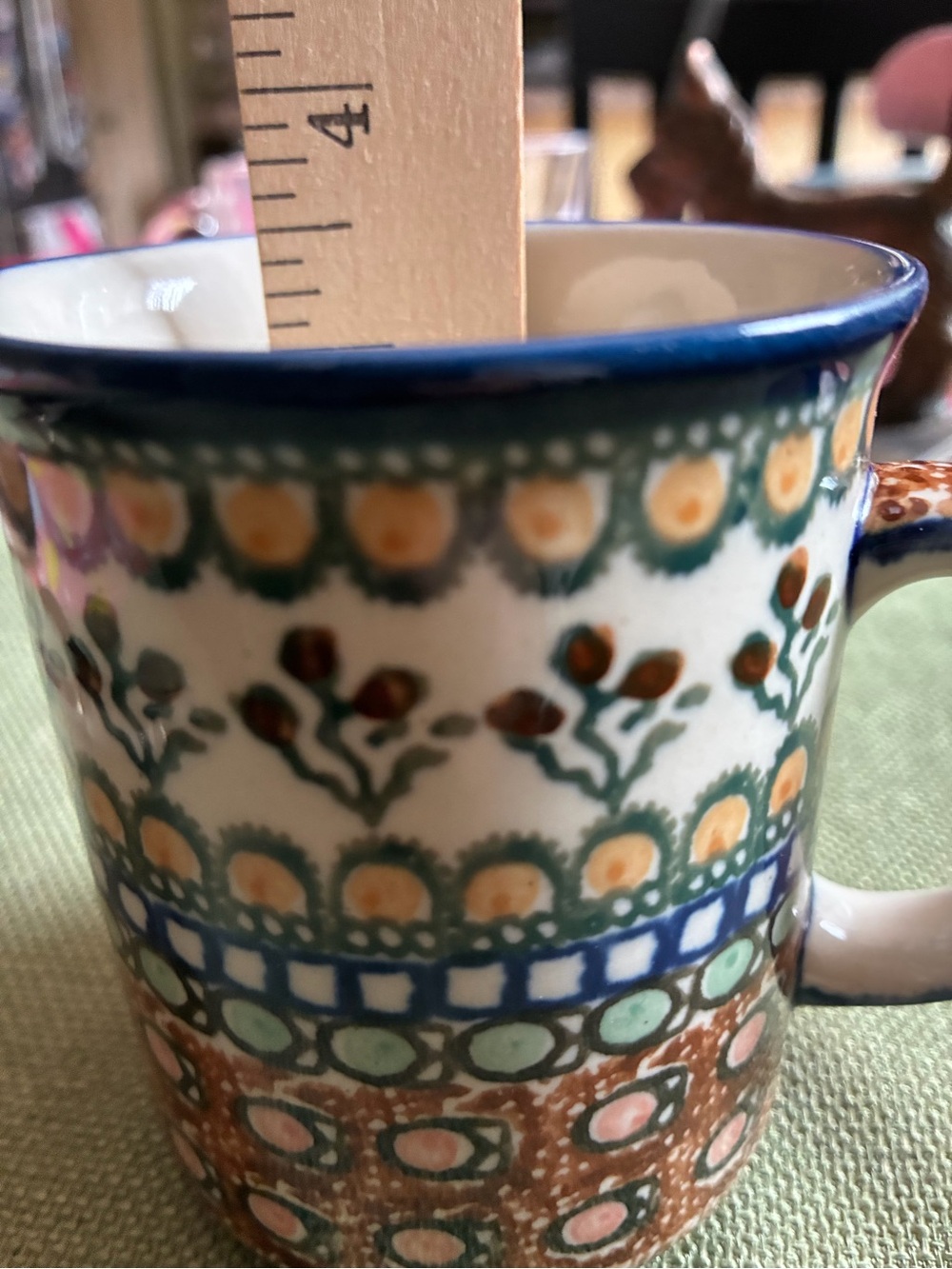 Hand-Painted Floral Pattern Ceramic Mug - Blue Rim - Picture 5 of 5